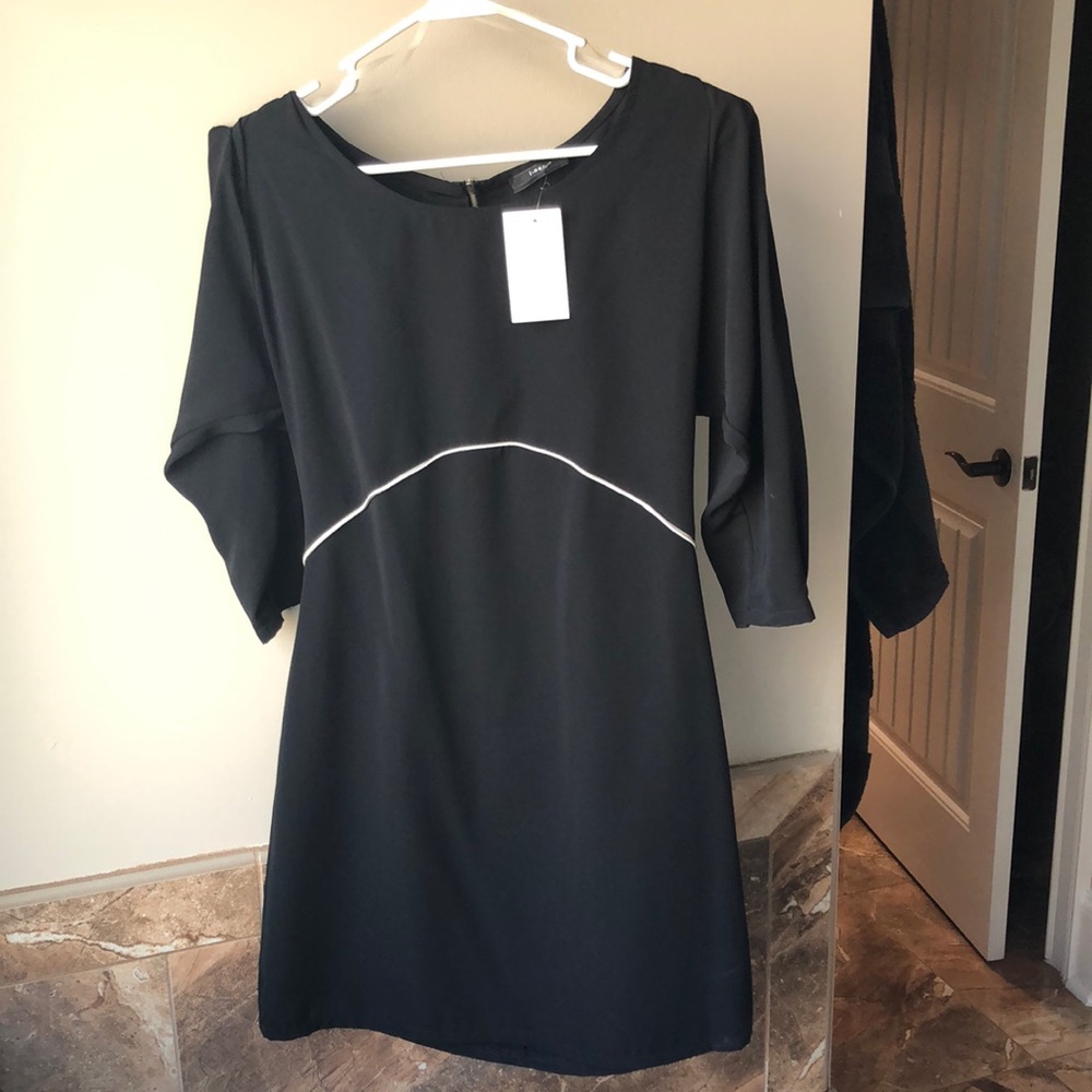 NWT black shift dress with white detail. Size S.